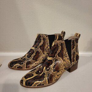 Madewell Carina Snakeskin Embossed Leather Chelsea Bootie 9.5 Brown Blk Hipster